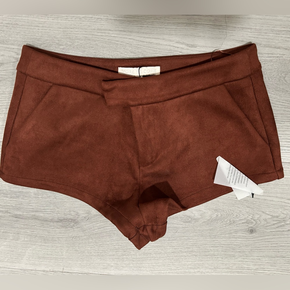 More to come XS mini brown faux suede shorts